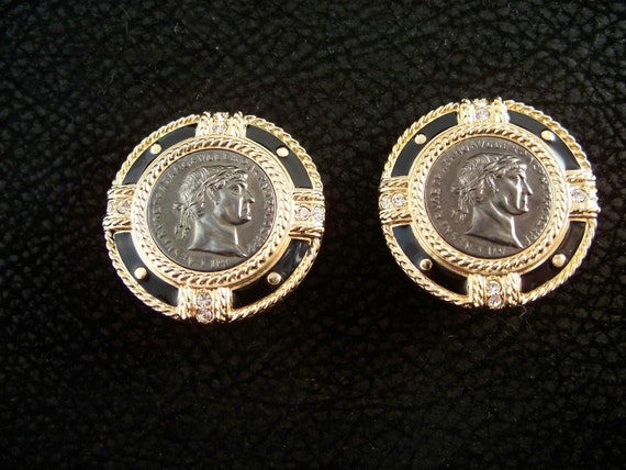 Bold Swarovski Roman Medallion Earrings - image 1