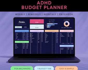 ADHD Budget Planner Google Sheets Debt, Bills & Savings Tracker Dark Mode ADHD Friendly