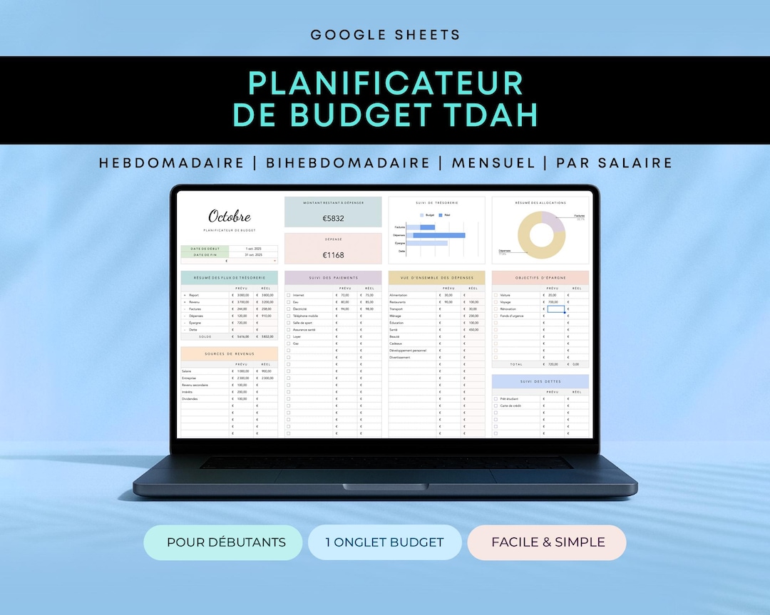 French Budget Planner Google Sheets Budget mensuel français, Monthly Budget Planner frança