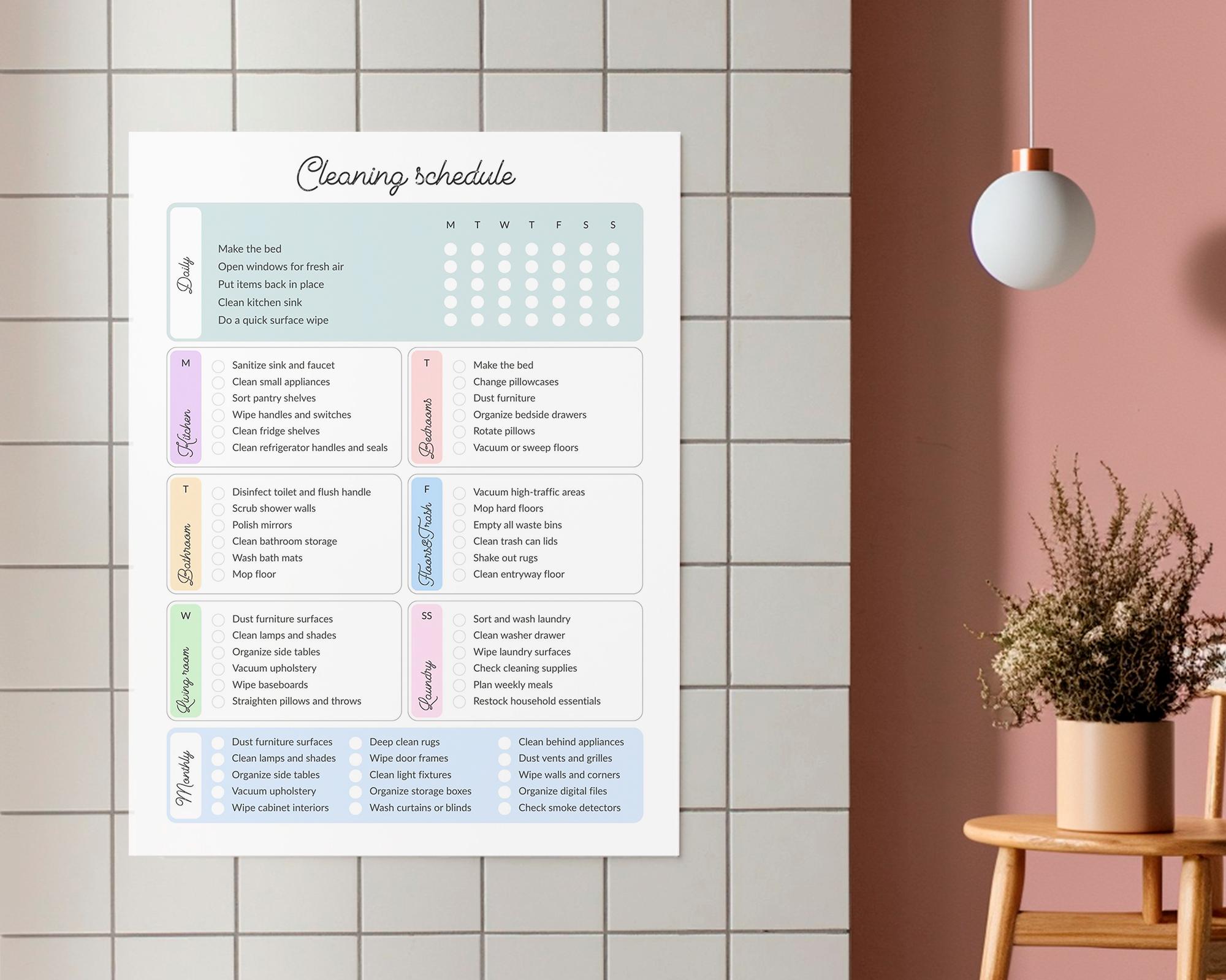 Editable ADHD Cleaning Schedule Checklist, Printable Daily, Weekly ...