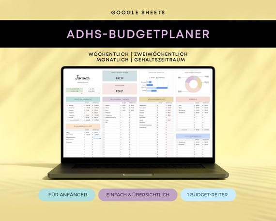 German Budget Planner ADHS Budgetplaner Google Sheets | Monats- & Wochenbudget | Einnahmen Ausgaben Tabelle Monatsbudget Vorlage