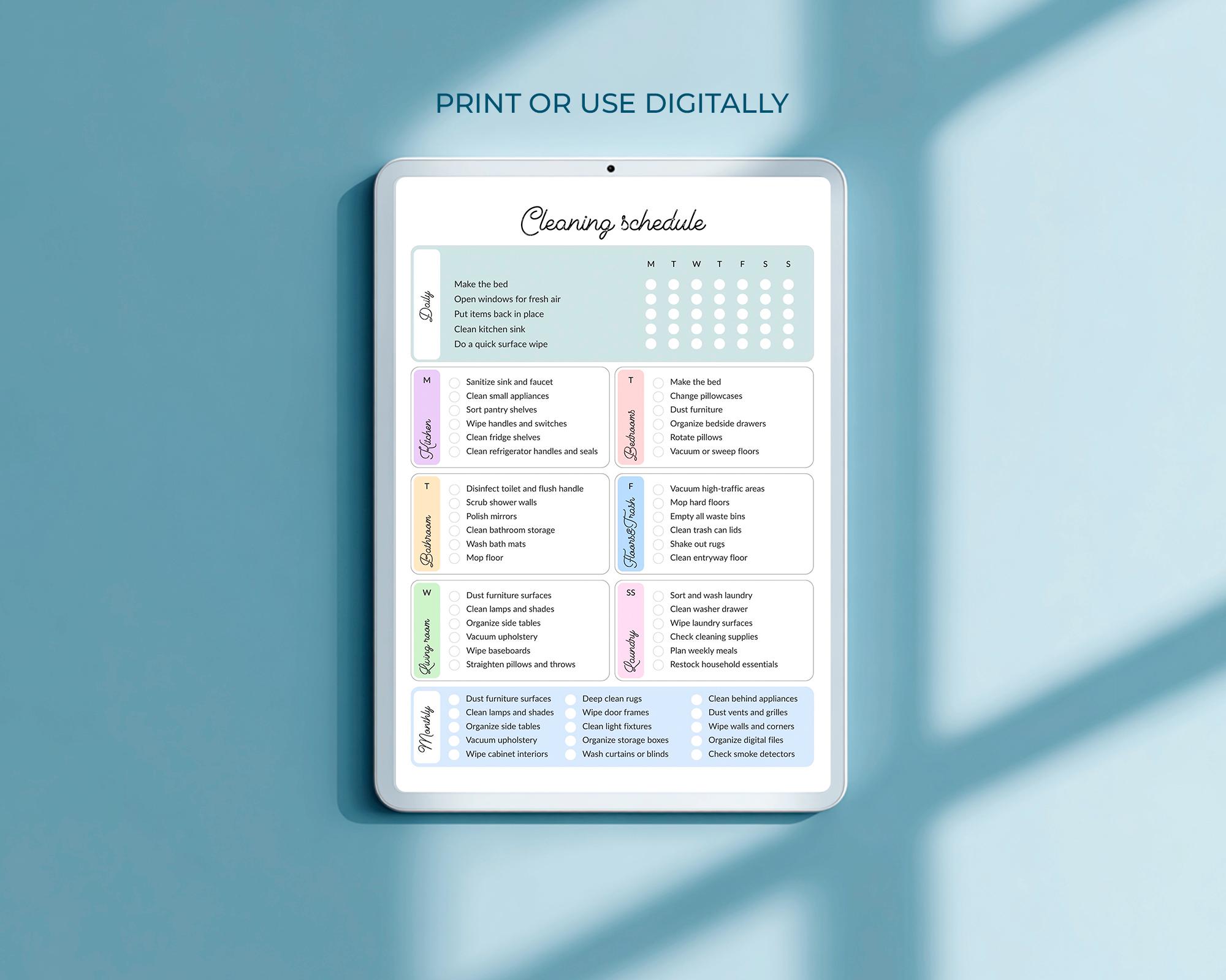 Editable ADHD Cleaning Schedule Checklist, Printable Daily, Weekly ...