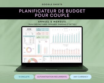 Planificateur de budget pour couples | Feuilles de calcul Google | Budget annuel et mensuel Budget Planificateur français pour les couples