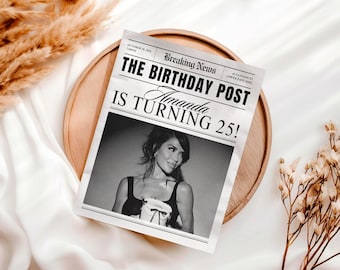 Editable Birthday Newspaper Template, Canva Birthday Newspaper Invitation, Personalized Birthday Program, Funny Birthday Photo Prop Keepsake