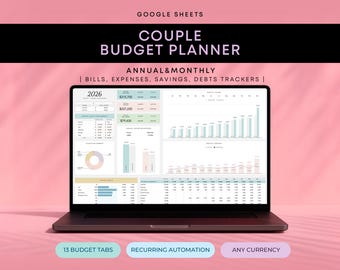 Pianificatore di budget per coppie, modello di budget familiare mensile, Google Fogli, budget annuale condiviso, tracker delle spese bisettimanali, foglio di calcolo per il monitoraggio delle bollette