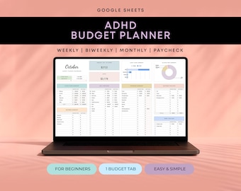 ADHD Budget Planner Google Sheets Monthly Bill Tracker Personal Income Expense Weekly Paycheck budget
