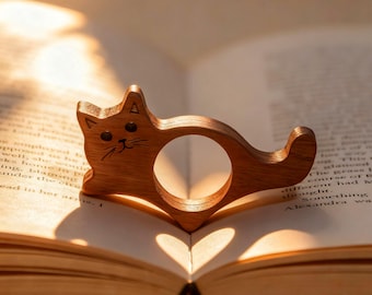 Soporte para libros con forma de gato personalizado - Soporte de madera grabado para páginas