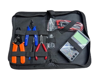 Kit de herramientas para reparación de electrónica: pelacables, alicates, destornillador y más