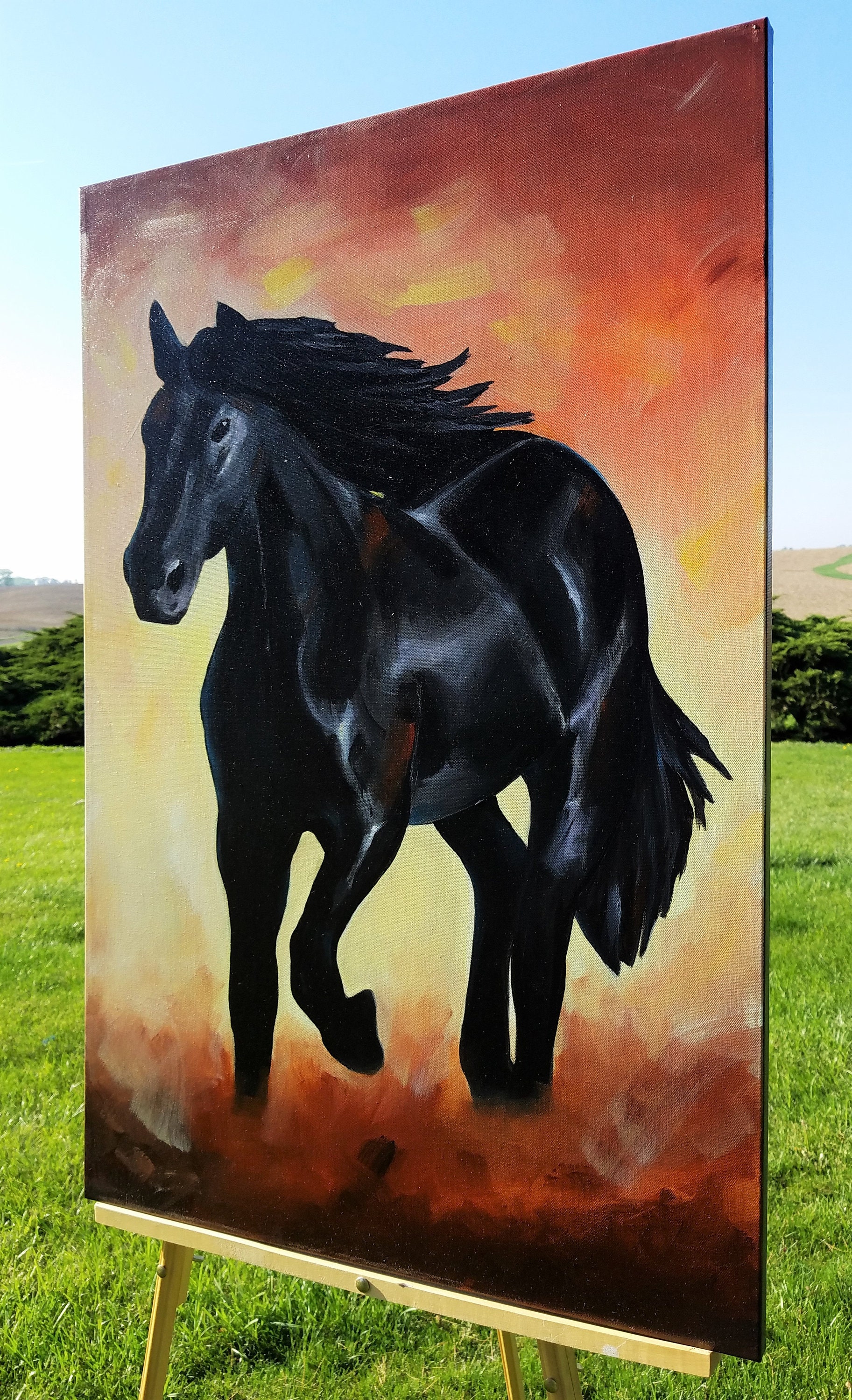Black Horse Painting on Canvas Horse Art Horse Gifts Horse Etsy