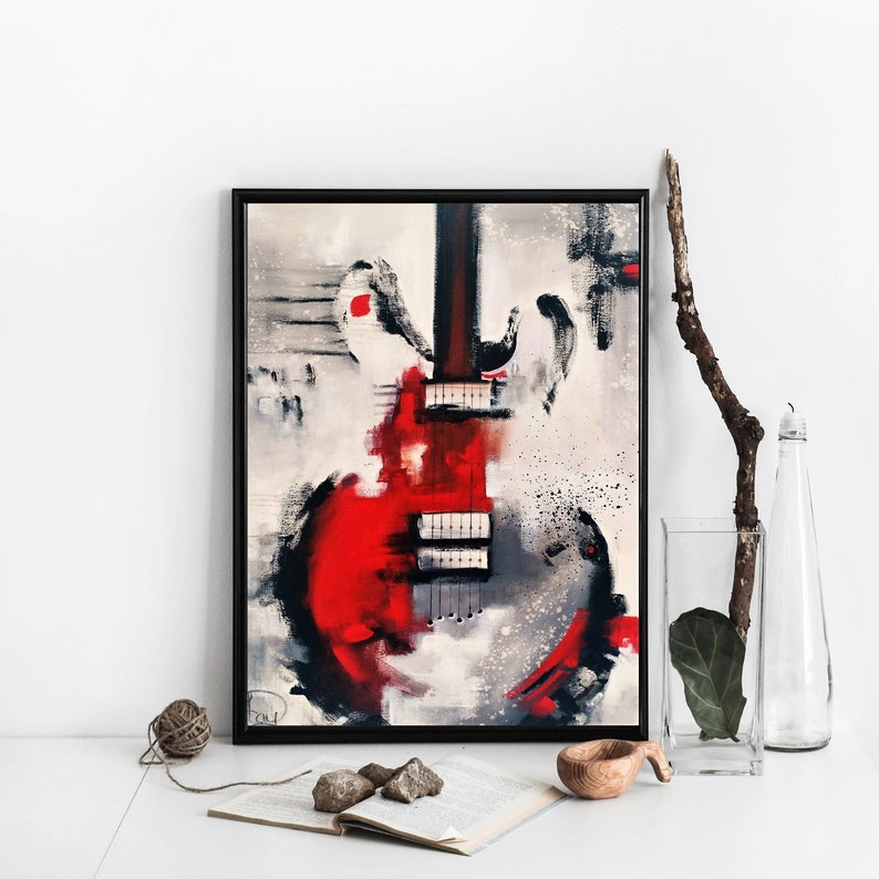 Guitar Painting Red White Black Abstract Painting Red | Etsy