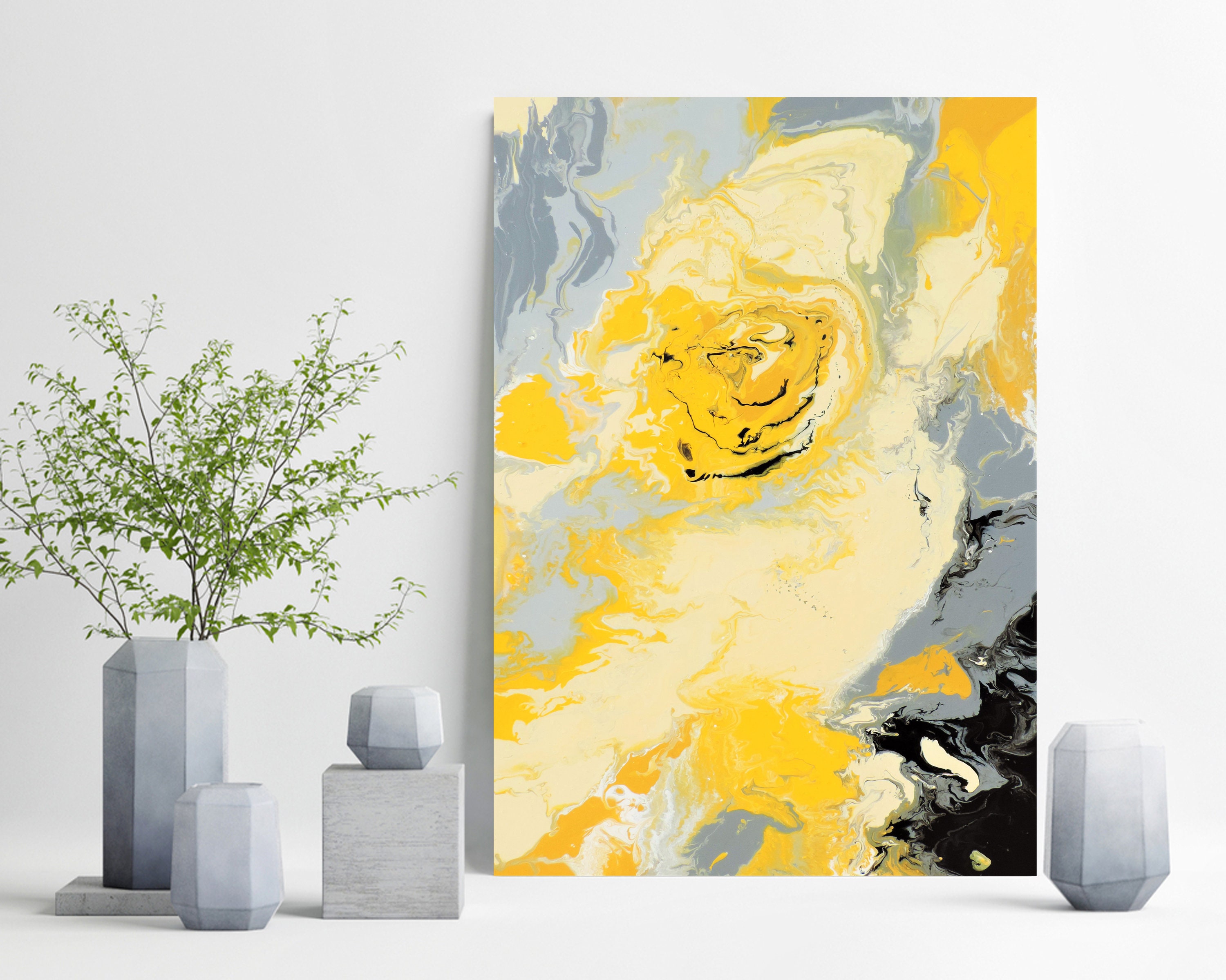 Fluid Acrylic Painting Printable Abstract Painting Yellow and | Etsy