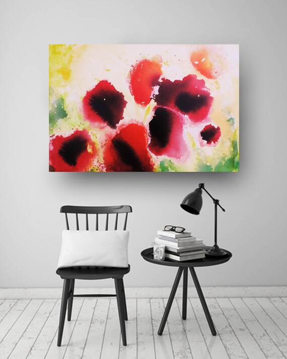 Feng Shui Painting Red Abstract Flower Painting On Canvas Original Abstract Floral Painting Alcohol Ink Painting Floral Bedroom Wall Art
