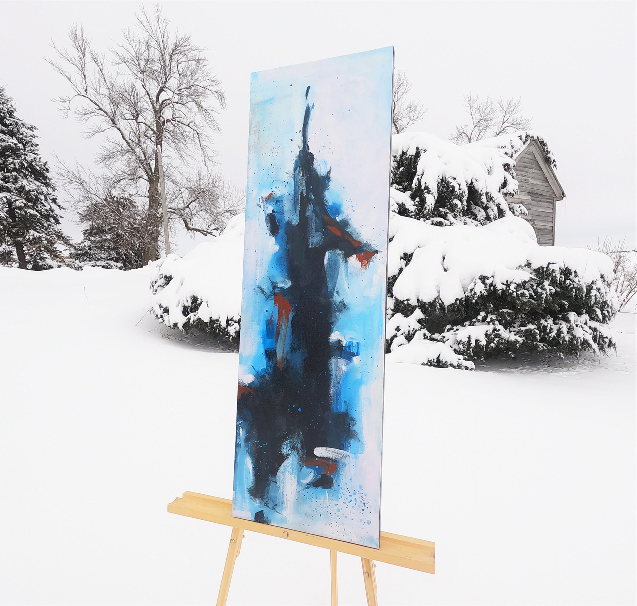 Blue Abstract Painting Vertical Long Painting Large Printable Etsy