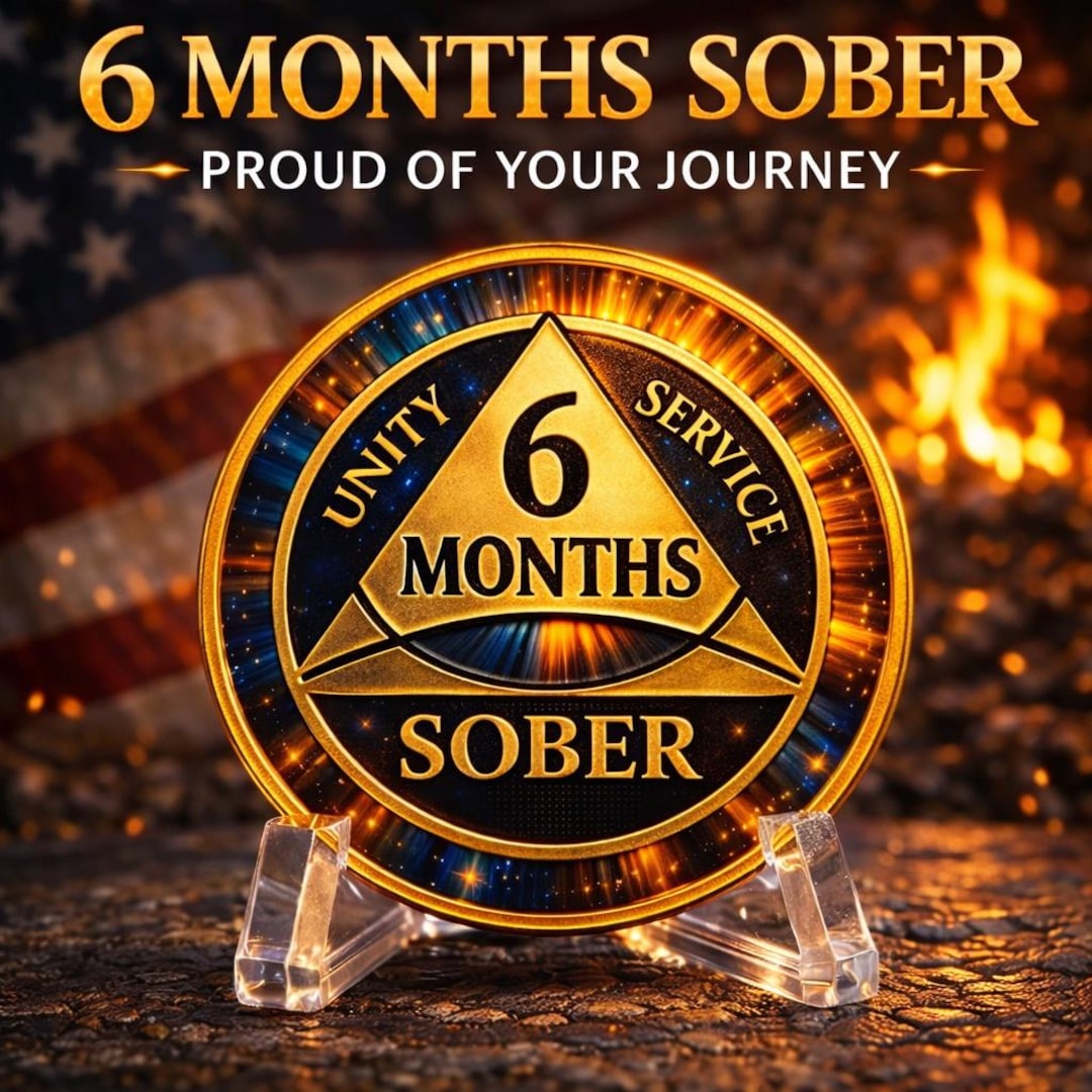 6 Months Sober Coin, Sobriety Recovery Gift, AA Milestone Coin, Proud ...