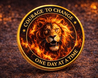 Sobriety Recovery Coin Gift, One Day At A Time Token, Courage To Change Lion Coin, Addiction Recovery Gift, Personalized Sobriety Anniversar