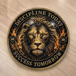 Moneda de disciplina del león, moneda de desafío de fortaleza mental, ficha de motivación para el éxito, regalo de autocontrol, moneda de coraje personalizada para hombres imagen 1