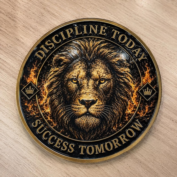 Lion Discipline Coin, Mental Strength Challenge Coin, Success Motivation Token, Self Control Gift, Personalized Courage Coin For Men