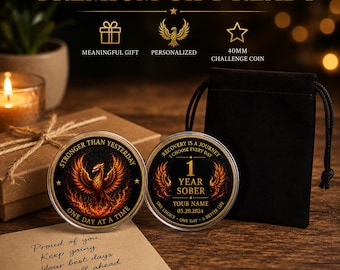 Gepersonaliseerd nuchterheidscadeau voor hem of haar, sponsorcadeau, herstel jubileummunt, aangepaste Phoenix Challenge-munt