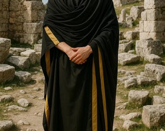 Traditional Roman Toga for Men Black & Gold, Greek Roman Republic Style, Historic Costume for Themed Events, Ideal For History Enthusiasts