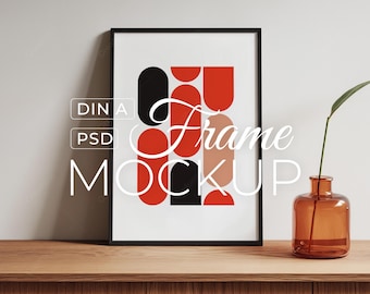 Black Frame Mockup PSD, Minimalist Poster Mockup, Vertical Wall Art Photoshop Template, Neutral Interior, Digital Download