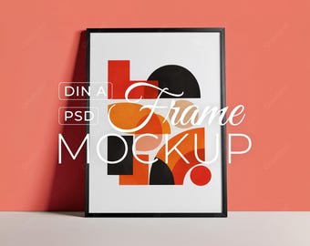 Modern A2 Frame Mockup PSD, Poster Mockup Leaning Frame, Minimal Wall Art Template, Black Frame Photoshop PSD, Digital Download