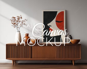 Minimalist Canvas Mockup PSD, Scandinavian Wall Art Display, Neutral Interior Scene, Trendy Poster Mockup, Digital Download