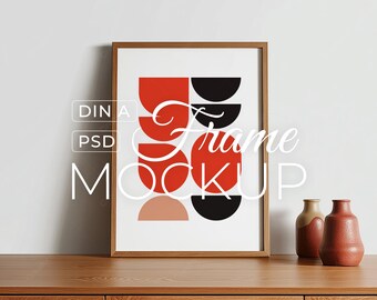 Minimalist Frame Mockup PSD, Boho Wooden Poster Wall Art Mockup, Scandinavian Photoshop Template, Digital Download