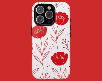 Poppy Flowers iPhone Case, Red Floral Phone Cover, Minimalist Botanical Design, Elegant Poppies Gift for Her, Flower Art Case