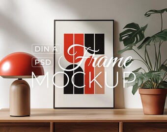 Vertical Poster Frame Mockup PSD, Mid Century Modern Wall Art Mockup, Minimalist Interior, Digital Download