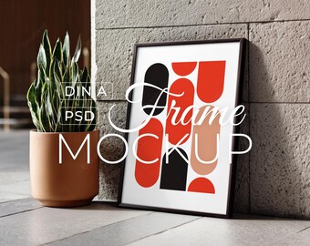 Minimalist Frame Mockup PSD, Leaning Poster Mockup, Concrete Wall Scene, Neutral Interior Mockup, Photoshop Template, Digital Download