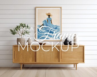 Minimalist Frame Mockup, Photoshop PSD Mockup, Modern Interior Wall Art Display, DIN A Wooden Poster Frame, Digital Download