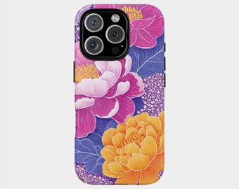 Vibrant Floral iPhone Case, Colorful Peony Flower Phone Cover, Botanical Garden Case, Artistic Flower Design, Gift for Her