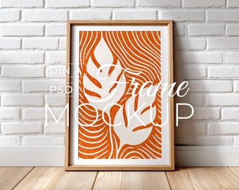 Minimal Frame Mockup Against White Brick Wall, Neutral Art Template, A3 Poster Mockup, Scandinavian Interior, Digital Download