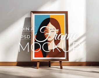 Wood Wall Frame Mockup PSD, Vertical Poster Mockup, Scandinavian Interior, DIN A, Photoshop Template, Digital Download
