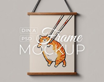Japandi Poster Mockup PSD, Minimalist Wooden Frame Template, Neutral Wall Art Display, Japanese Interior, A2 A3 A4 A1 A0, Digital Download