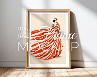Poster Mockup, Natural Wood Frame Mockup with Sunlight Shadow, Minimal Interior Wall Art Display, DIN A, Digital Download