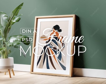 Poster Frame Mockup with Plant, Green Scandinavian Interior, Photoshop Wall Art Mockup, DIN A, Digital Download