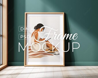 Poster Frame Mockup, Wood Frame Mockup with Window Light, Minimal Scandinavian Interior, PSD Wall Art Mockup, Digital Download