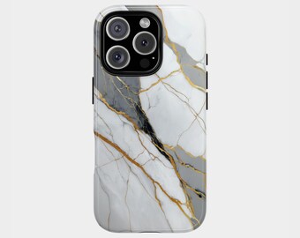 White Marble Phone Cover with Gold Veins, Elegant Luxury Case, Stylish Gift, iPhone 16 17 15 14 13 12 11 & Samsung Galaxy S24 S23 S20