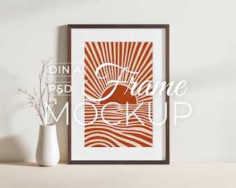 Boho Wooden Frame Mockup, Neutral Scandinavian Interior Art Template, Digital Download