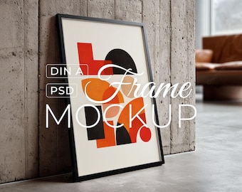 Minimalist Black Frame Poster Mockup PSD A2 A3 A4, Realistic  Concrete Wall Interior, Digital Download