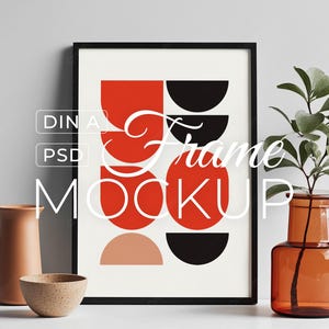 Maqueta de póster minimalista en formato PSD, maqueta de marco escandinavo, maqueta de arte mural neutro, interior Japandi, maqueta de póster en tamaños A2, A3 y A4, descarga digital.