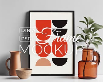 Minimalist Poster Mockup PSD, Scandinavian Frame Mockup, Neutral Wall Art Mockup, Japandi Interior, A2 A3 A4 Poster Mockup, Digital Download