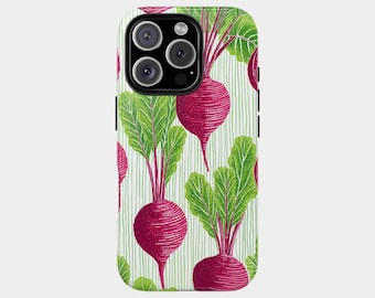 Vintage Botanical Phone Case, Retro Beets, Vegetables Pattern, for iPhone 16 15 14 Pro Max & Samsung Galaxy, Tough Case, Garden Lover Gift