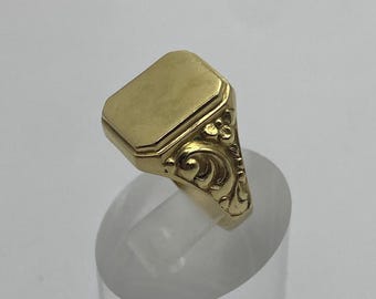 Vintage Signet Ring • Astron-Charn Hallmarked • Ornate Floral Scrollwork • Gold Plated Statement Ring • Edwardian Revival Style • Unisex