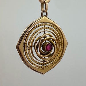 Victorian Ruby Pendant Gold Filled Floral Rose Design Antique Yellow Gold Charm c1890