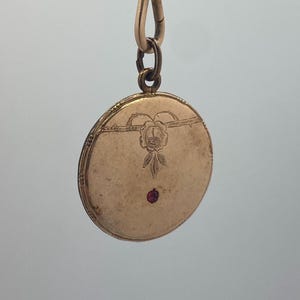 Victorian Ruby Pendant Rose Floral Design, Antique Rose Gold Filled Pendant, Round Victorian Flower Charm c1900