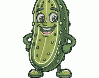 Funny Pickle Embroidery Design, Cartoon Dill Pickle Character Pattern, Veggie Machine Embroidery File PES VP3 EXP, 9 Sizes