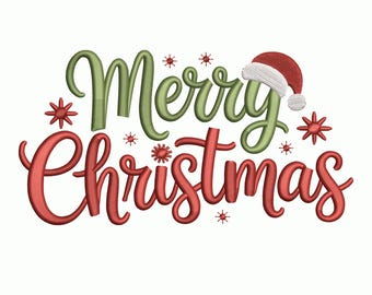 Merry Christmas Text Embroidery Design, Holiday Script Lettering Pattern, Winter Season Machine Embroidery PES VP3 EXP, 9 Sizes
