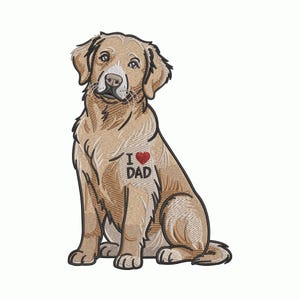 Labrador Dog Embroidery Design, I love Dad Embroidery Machine File – DST PES JEF, 9 Sizes